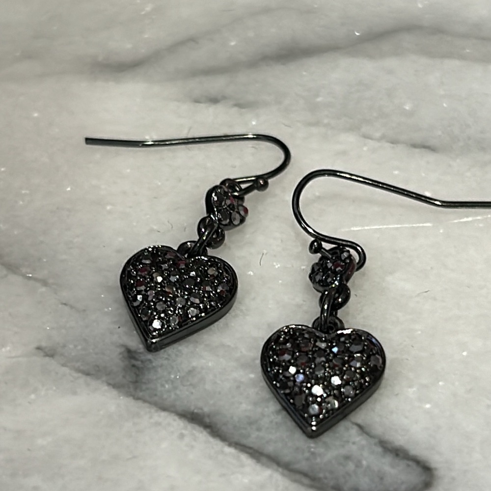 Jet Black Crystal Heart Dainty Earrings-Boutique